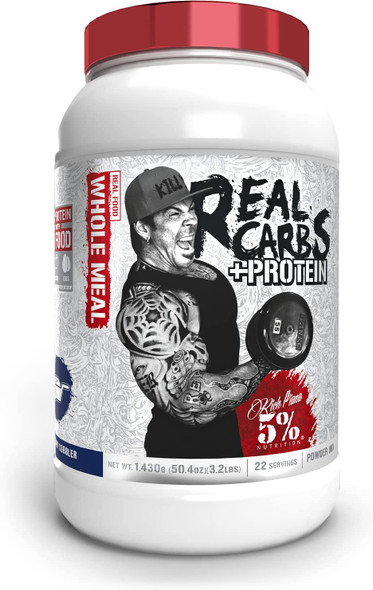 Rich Piana 5% Nutrition Real Carbs + Protein | Clean Mass Gainer Protein Powder | Real Food Carbohydrate Fuel for Pre Workout / Post-Workout Recovery Meal | 50.4 oz, 22 Servings (Blueberry Cobbler)