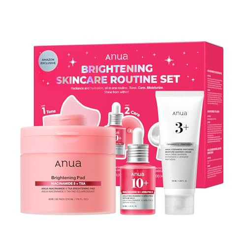 Anua Brightening Niacinamide Skincare Routine Set Niacinamide Txa Toner Pad & Serum With Ceramide Face Moisturizer Dark Spot Care & Hydration Skin Set For Women Korean Skincare Kit