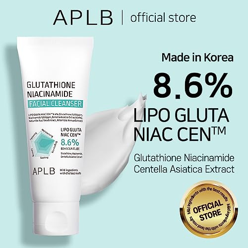 Aplb Glutathione Niacinamide Facial Cleanser | Lipo Gluta Niac Cen 8.6% 2.71 Fl.Oz/Korean Skincare Cares For Tighten Pores & Sebum Long Lasting Nourishment And Deep Moisture For Soft Skin