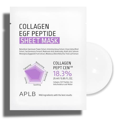 Aplb Collagen Egf Peptide Sheet Mask 10Pcs | Collagen Pept Cen 18.3% 0.85 Fl.Oz/Korean Skincare Elasticity Care Long Lasting Moisturizing Revitalize For Gentle And Improve Skin Texture