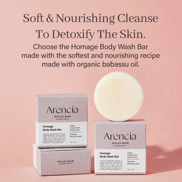 Arencia Homage Natual Body Soap Bar For Softer Skin Jojoba Oil Castor Oil For Soothing Hydrating Body And Facial Cleanser Plastic-Free Eco-Friendly Vegan Sustainable