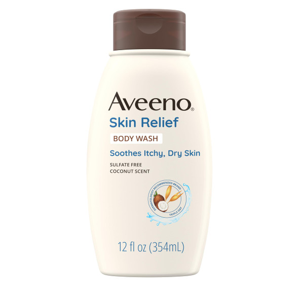 Aveeno Skin Relief Body Wash With Coconut Scent & Soothing Oat Gentle Soap-Free Body Cleanser For Itchy Dry & Sensitive Skin Dye-Free & Allergy-Tested 12 Fl. Oz