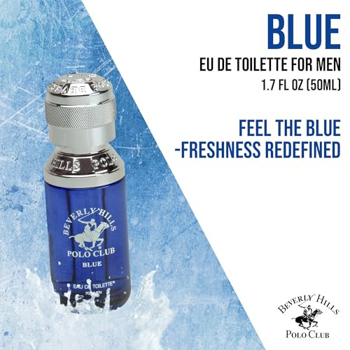 Beverly Hills Polo Club Blue For Men Eau De Toilette - Fresh Aquatic Scent Long-Lasting Fragrance 1.7 Fl Oz