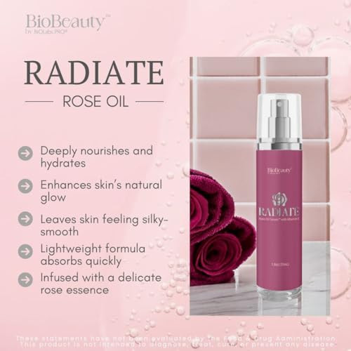 Biolabs Pro Biobeauty Rose Oil Serum For Face With Vitamin E Jojoba Oil & Sunflower Oil Hydrating & Nourishing Face Oil With Rose Extract For Radiance Paraben-Free Non-Gmo Made In Usa (1.8 Oz - Radiate)