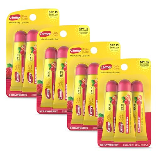 Carmex Daily Care Moisturizing Lip Balm With Spf 15 Strawberry Lip Balm Tubes 0.35 Oz Each - 3 Count (Pack Of 4)