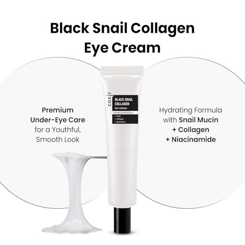 Coxir Black Snail Collagen Eye Cream Firming & Hydrating Snail Mucin Collagen & Niacinamide For Puffiness Lifting & Dullness Under Eyes Area | Korean Eye Treatment (30Ml)