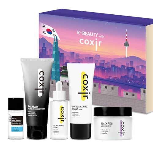 [New Years Set] Coxir K-Beauty Seoul Glow Set 5-Step Korean Skincare Routine With Txa & Black Rice Cleansing Oil Mask Cleanser Ampoule Balm & MoisturizerKorean SkincareHoliday