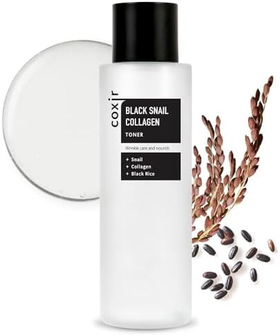 Coxir Black Snail Collagen Toner Hydrating Essence Toner With Snail Mucin & Black Rice Complex For Skin Texture Moisture Balance | Lightweight Korean Skincare For All Skin Types [5.07 Fl.Oz]