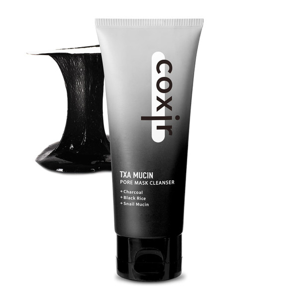 Coxir Txa Mucin All-In-1 Pore Mask |Wash-Off Mask-To-Foam | Charcoal + Snail + Txa | Blackhead Remover Pore Detox | Deep Cleansing Treatment For Oily Sensitive [80Ml2.71Oz]