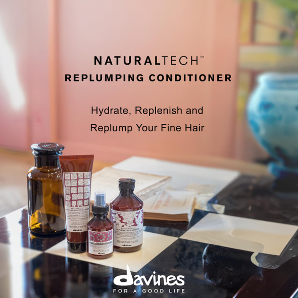 Davines Naturaltech Replumping Conditioner Elasticizing & Moisturizing For Fine Hair Lacking Elasticity - With Plum Phytoceuticals - Detangles & Adds Body 5.07 Fl Oz