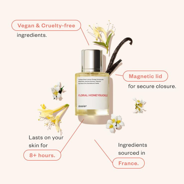 Dossier - Floral Honeysuckle - Eau De Parfum - Inspired By G.Bloom - Perfume Luxury - Pure Infused - Paraben-Free - Vegan - For Women - Fragrance 1.7 Oz (Spray 50Ml)