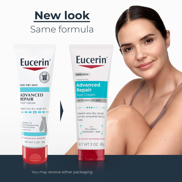 Eucerin Advanced Repair Foot Cream Unscented Foot Cream For Dry Feet And Heels 3 Oz Tube Pack Of 12