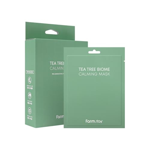 Farmstay Teatree Biome Calming Mask -Daily Facial Gentle For Sensitive Skin Korean Skin Care Hydrating& Soothing Acne Calming Mask100% Cellulose For WomenMenTeenager0.84 Fl.Oz.*10Sheets