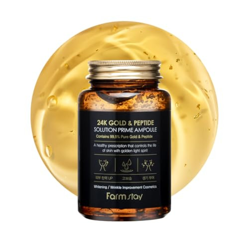 Farmstay 24K Gold & Peptide Solution Prime Ampoule | Hydrating & Firming Serum | Enhances Skin Elasticity Glow & Vitality | Lightweight Fast-Absorbing Formula For A Radiant Complexion 8.45 Fl.Oz