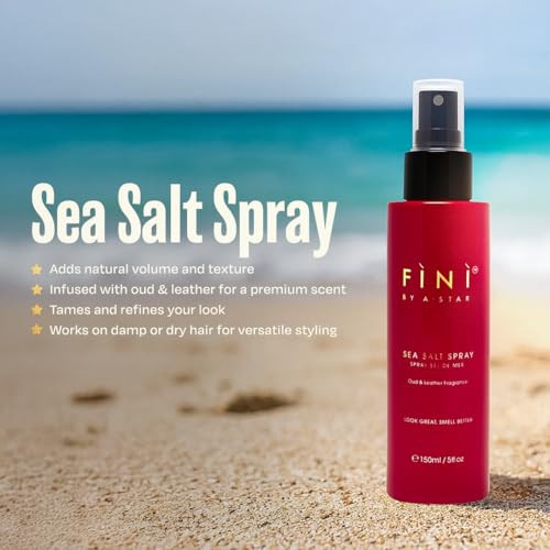 Fini By A-Star Sea Salt Spray For Men | Texturizing & Volumizing Hair Spray With Oud Fragrance | Natural Matte Finish & Anti-Frizz | Beach Waves Look
