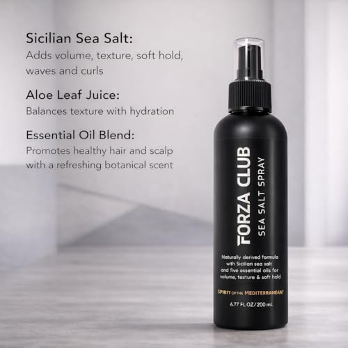 Forza Club Sea Salt Spray | Volumizing & Texturizing Sea Salt Spray For Men | Sicilian Sea Salt Spray For All Hair Types | Alcohol Paraben And Sulfate Free | 6.77 Oz/ 200Ml | Made In The Usa