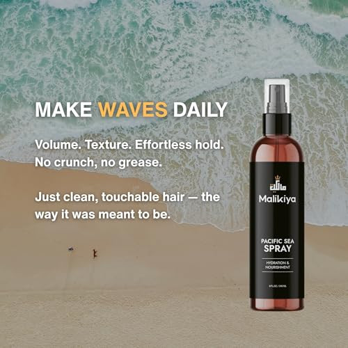 Malikiya Sea Salt Spray For Men Beach Waves Fluffy Textured Hair | Natural Non-Greasy No Crunch Firm Hold | Coconut Water & Sea Kelp 8 Oz