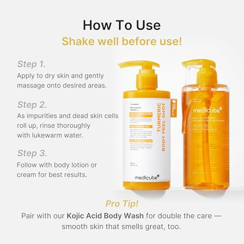 Medicube Kojic Acid Brightening Body Care Duo: Turmeric Body Peel Shot And Kojic Acid Body Wash | For Brightening Exfoliating With Citrus Scent For Fresh Shower Routine