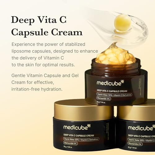Medicube Uneven Skin & Firm Duo: Deep Vitamin C Golden Capsule Face Moisturizer And Salmon Dna Pdrn Pink Collagen Capsule Cream