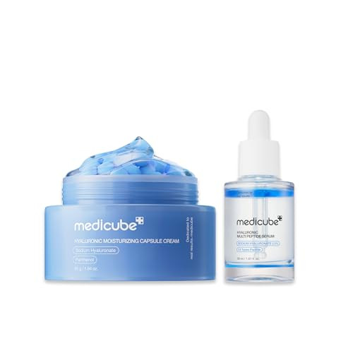 Medicube Hyaluronic Moisture Boosting Duo: Hyaluronic Acid Capsule Cream And Hyaluronic Serum Set | Deep Hydration Moisture Lock And Plumping Care For Smooth Healthy And Dewy Skin