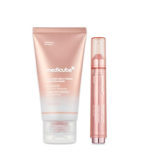Medicube Milky Collagen Double Glow Lock Duo: Collagen Glazed Milky Wrapping Mask And Booster Serum | 130Dacollagen Niacinamide Glutathione For Plumped Radiant Skin