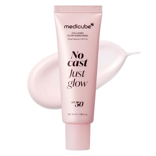 Medicube No Cast Just Glow Collagen Sunscreen | Spf 50 Broad Spectrum Face Sunscreen | Lightweight Non-Sticky Hydrating Formula | Peptide Cica For Soothing & Glow | Korean Skincare