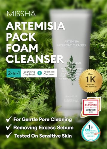 Missha Artemisia Pack Foam Cleanser 5.07 Fl Oz/ 150Ml 2-In-1 Korean Facial Cleanser & Clay Mask With Double-Fermented Mugwort Extract Soothes Sensitive Skin