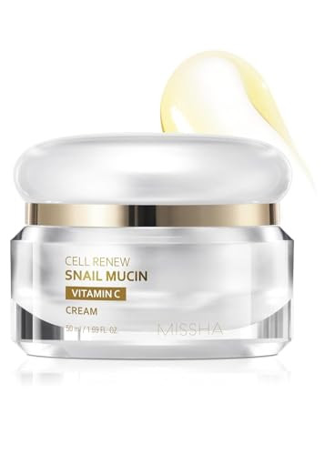 Missha Cell Renew Snail Mucin Vitamin C Cream 1.69 Fl Oz Hydrating Snail Mucin Korean Skin Care For Improved Skin Texture & Youthful Glow Korean Moisturizer Kbeauty Paraben Free