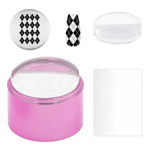 Moepak 4Cm Nail Art Stamper Kit Silicone French Tip Nails Stamp Sticky Nail Stamper With Heads&Scrapers Nail Art Stamping Nail Printing Tool For Home Manicure Diy (Pink)