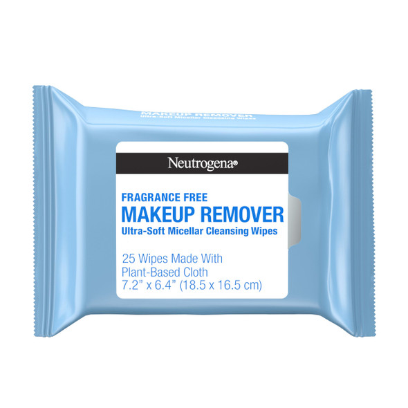 Neutrogena Fragrance-Free Makeup Remover Wipes Daily Ultra-Soft Micellar Cleansing Wipes Gently Remove Oil & Waterproof Makeup Hypoallergenic Made With Plant-Based Cloth 25 Ct