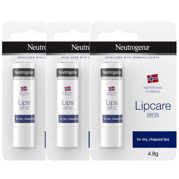 Neutrogena Lipcare Stick Norwegian Formula For Dry And Chapped Lips Spf 20 Lip Care.16 Ounces Pack Of 3