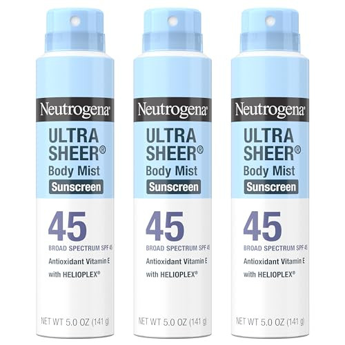Neutrogena Ultra Sheer Sunscreen Spray Spf 45 Body Mist Lightweight Non-Greasy Broad Spectrum Uva/Uvb Protection Oil-Free & Non-Comedogenic Water Resistant Spray Sunscreen (80 Min) Pack Of 3 5 Oz