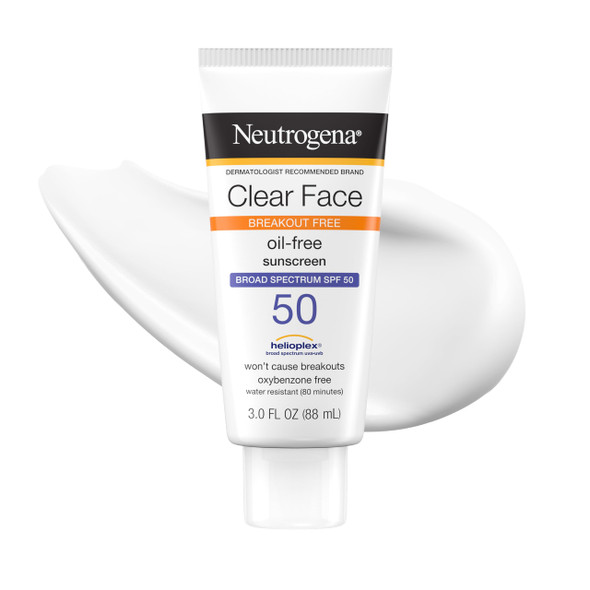 Neutrogena Clear Face Sunscreen Lotion For Acne-Prone Skin Broad Spectrum Spf 50 Sunscreen For Face & Oily Skin Oil-Fragrance- & Oxybenzone-Free Water Resistant Matte Unscented 3 Fl Oz
