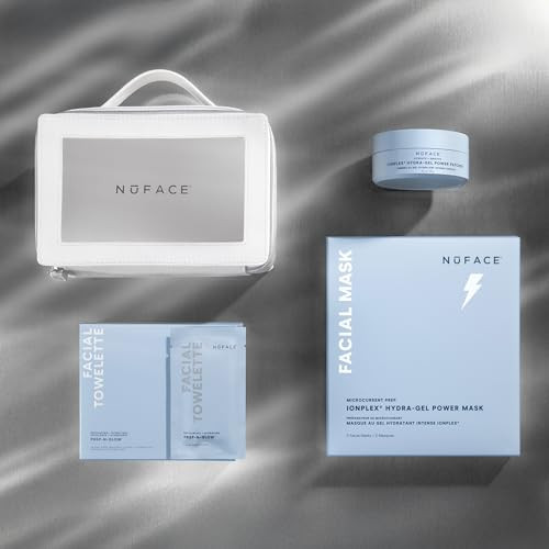 Nuface Ultimate Glow Skincare Kit - Limited Edition Set With Hydrogel Power Mask Under Eye Patches Prep-N-Glow Facial Wipes & Luxe Bag - Hydrating Skincare To Prep For Microcurrent (4Ct)