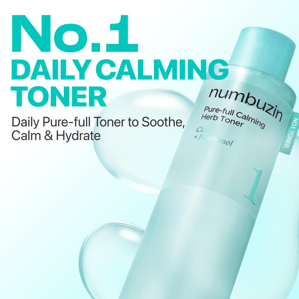 Numbuzin No.1 Toner | Pure-Full Calming Herb Toner | Breakouts Redness Excess Oil Control | Centella Asiatica Heartleaf Licorice Root | Acne-Prone Sensitive Skin 10.14 Fl. Oz
