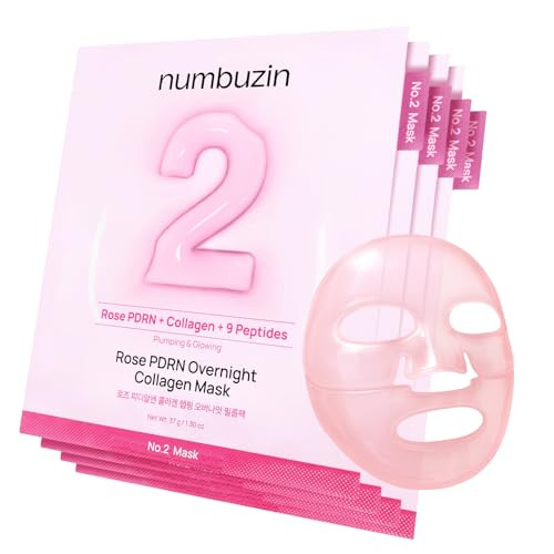 Numbuzin No.2 Overnight Face Mask | Rose Pdrn Overnight Collagen Mask | Korean Skin Essential | Elasticity Hydrating Firming Enlarged Pores | Collagen Peptides Pdrn | 37G 4Ea
