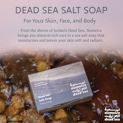 Numeira Dead Sea Salt Soap - Moisturizing Mineral-Rich Face & Body Bar - Natural Bar Soap With Olive Oil Grape Seed Oil Vitamin E And Dead Sea Salt Harvested From Jordan