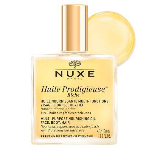 Nuxe Huile Prodigieuse Riche Nourishing Oil - Intense Hydration & Luxurious Radiant Glow For Face Body & Hair 3.3 Fl.Oz