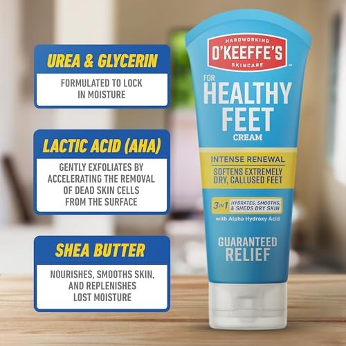 O'Keeffe'S For Healthy Feet Intense Renewal Cream With Urea & Alpha Hydroxy Acid - 3 Oz Tube (1 Pack) - Chemically Exfoliates And Softens Extremely Callused Dry Feet