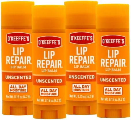 O'Keeffe'S Unscented Lip Repair Lip Balm For Dry Cracked Lips Stick (Pack Of 4)