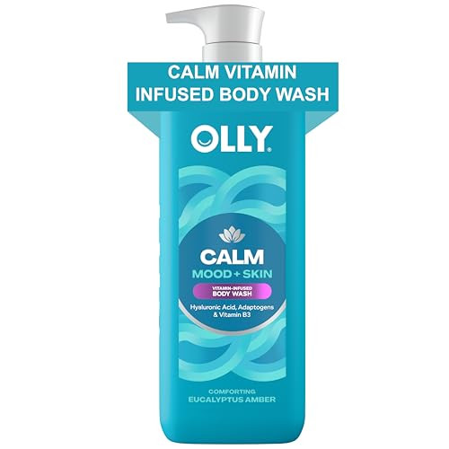 Olly Calm Body Wash With Hyaluronic Acid Adaptogens & Vitamin B3 Nourishing Cleanser For Skin Barrier Repair Deep Hydration Eucalyptus Amber Scent 17Oz