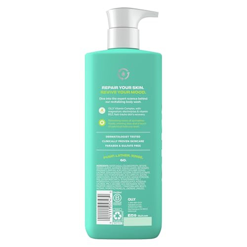 Olly Revive Body Wash With Magnesium Electrolytes & Vitamin B12 Nourishing Cleanser For Skin Barrier Repair Deep Hydration Refreshing Nerolidew Scent 17 Oz