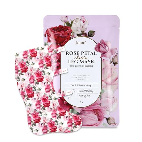 Petitfee Koelf Rose Petal Satin Leg Mask 1Pair- Intensive Cooling & Depuffing Leg Socks Rose Scented Leg Relieving Mask With Arnica Pumpkin Coffee Seed Extract For Tired Puffy Legs