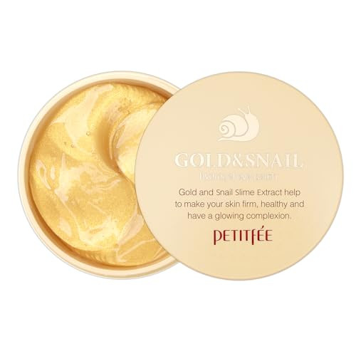 Petitfee Gold & Snail Hydrogel Eye Patch 60Ea (30Pairs) - 24K Gold Snail Eye Mask For Firming Healthy Skin Hydrating Skin Elasticity Snail Secretion Filtrate Bamboo Extract Green Tea Extract