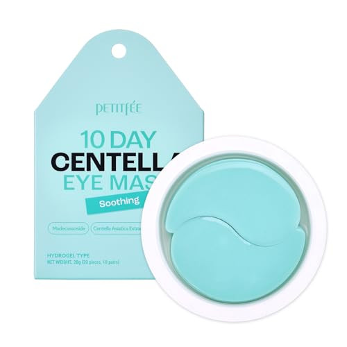 Petitfee 10 Day Eye Mask Centella 20Pcs (10Pairs) - Soothing Eye Patch Calming Eye Area With Madecassoside Centella Asiatica Extract Asiaticoside Travel Friendly Lightweight