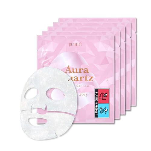 Petitfee Aura Quartz Hydrogel Face Mask Crystal Rose 30G*5Ea - Rose Facial Mask For Radiant Skin With Pearl Protein Collagen Hyaluronic Acid Brighten & Supple Face Hydrating Soothing Skin