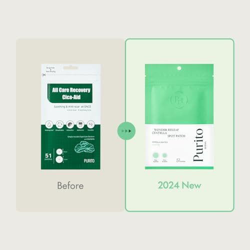 Purito Seoul Wonder Releaf Centella Spot Patch Korean Centella For Sensitive Skin Soothing Pimple Patches For Face Spot Stickers K-Beauty 51 Count