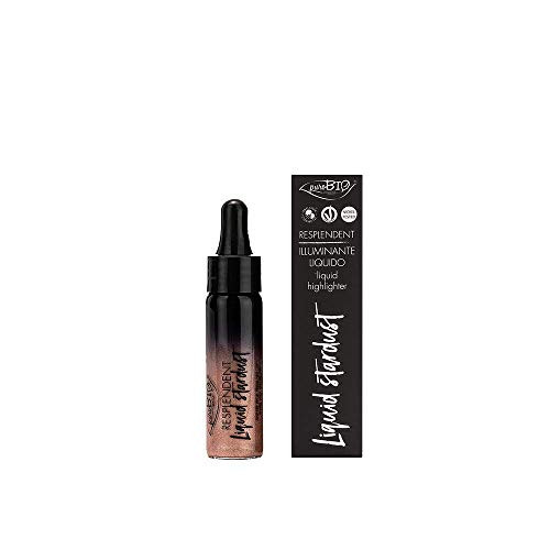 Purobio Certified Organic Resplendent Liquid Stardust Face And Body Intense Highlighter 02 Golden Pink. Made With Cornflower Water. Organic. Vegan. Nickel Tested. Cruelty-Free. Made In Italy