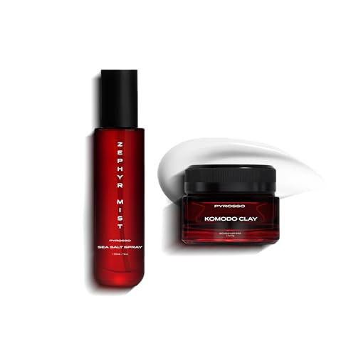 Pyrosso Style Duo Komodo Hair Clay And Zephyr Sea Salt Spray Set Professional Styling Products For Volume And Texture