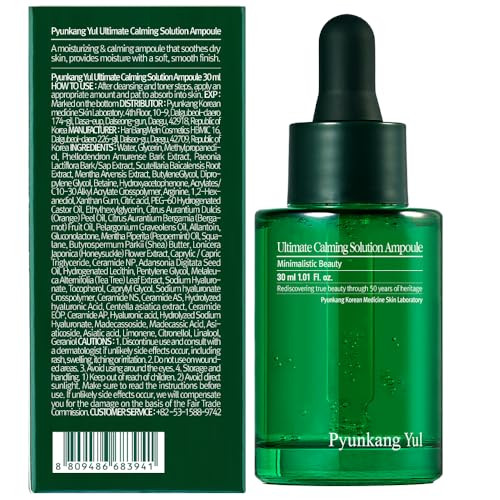 Pyunkang Yul Pky Ultimate Calming Solution Ampoule For Sensitive Skin With Patented Ingredients Serum Intensely Calms & Soothes Redness With Cica & Tea Tree Korean Skincare (1.01 Fl. Oz 30Ml)